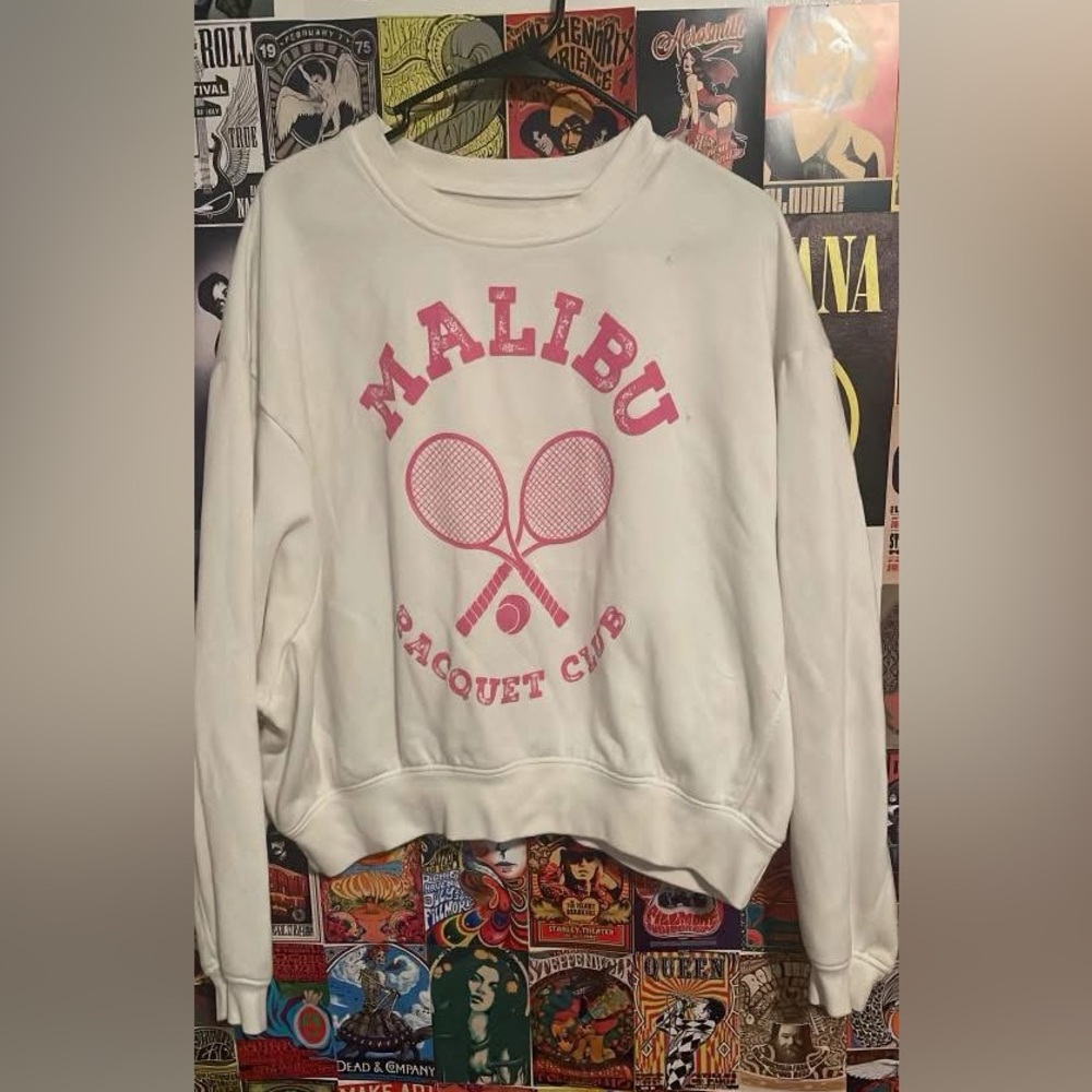 White Sweatshirt with Pink Graphic